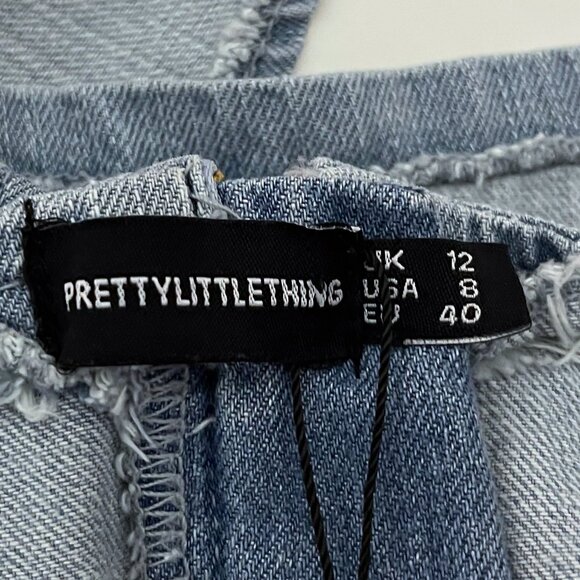 Prettylittlething Size 8 Light Wash Flare Sleeve Demin Crop Top NWT - Picture 4 of 7